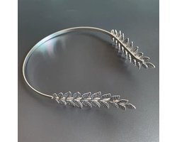 Bladmetalen hoofdband om op de rug te dragen, bruidshoofdtooi van bladgoud, godinnenhoofdtooi, hoofdtooi op de achterkant van het hoofd, metalen hoofdband voor dames (zilver)