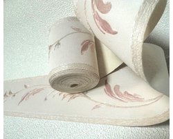 bladmotief behangrand gedempte tint van oud roze & creme