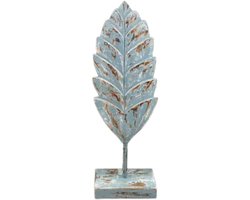 Blad/veer carving M op voet 46x16x9cm zee blauw hout| WA7977 | Woodart | Stoer & Sober Woonstijl