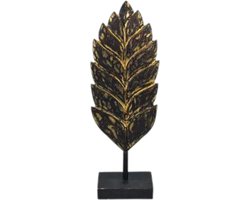 Blad/veer carving M op voet 46x16x9cm Zwart Goud hout| WA7985 | Woodart | Stoer & Sober Woonstijl