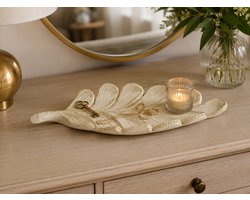 Bladvormig Schaaltje Crème Goud – Decoratieve Bladschaal 36 x 14 x 3,5 cm – Luxe Sierenschaal / Opbergtray / Sleutelbakje / Sieradenschaal – Voor Amberblokjes, Kaarsen, Sieraden, Sleutels, Dressoir, Salontafel, Sidetable & Woonkamer