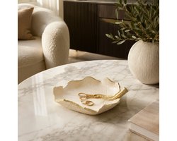Bladvormig Schaaltje Crème/Goud – Decoratieve Sieradenschaal 13,5 x 18 x 3 cm – Luxe Opbergtray / Sleutelbakje / Decoratief Plateau – Voor Sieraden, Sleutels, Ringen, Kaarsen, Amberblokjes, Kaptafel, Dressoir, Salontafel & Woonkamer