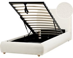 BLAGNAC - Bed met opbergruimte - Gebroken wit - 90 x 200 cm - Bouclé