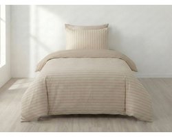 Blanche & Nuit Dekbedovertrek 140x220 - Inclusief 1 Kussensloop - Hotel Chique Satijn Streep - Strijkvrij (Oeko-Tex) - Beige