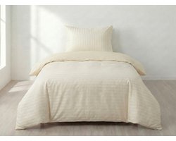 Blanche & Nuit Dekbedovertrek 140x220 - Inclusief 1 Kussensloop - Hotel Chique Satijn Streep - Strijkvrij (Oeko-Tex) - Crème