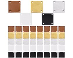 Blanco leren labels, 50 stuks, 5 kleuren, vierkante labels van 3,5 cm, hoedlabels, PU-leer, handgemaakt met reliëf, kledinglabel met gaatje voor zelf naaien, haken, gebreide jeans