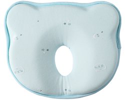 Blauw Baby Ergonomisch Hoofdkussen van Baby-Slofje met kitty's , poesjes – Traagschuim – Tegen plat achterhoofd – Baby Kussen plat hoofd met extra hoes