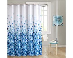 Blauw douchegordijn 180x200 cm, waterdicht polyester, schimmelwerend, machinewasbaar, decoratief lang badgordijn, met 12 gordijnringen en haken