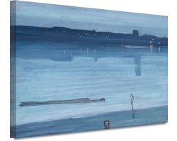 Blauw en zilver - Chelsea - James Abbott McNeill Whistler wanddecoratie - Rivier schilderijen - Schilderijen canvas Landschap - Muurdecoratie industrieel - Schilderijen canvas - Decoratie muur 150x100 cm