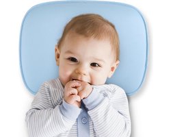 Blauw ergonomisch baby kussen van Baby-Slofje tegen plat hoofdje, afplatkussen
