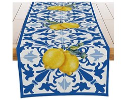 Blauw geblokte tafelloper voor eetkamer, keuken, kaptafel, feest, vakantie, housewarming cadeau voor vrouwen, cadeau voor koppels, nieuw huis, 33 x 183 cm