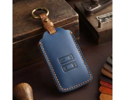 Blauw lederen sleutelbehuizing berschermhoes met donkerbruine afwerking Key Case key cover voor Renault Megane Captur Zoe Espace 5 Clio Arcan Arkana Kadjar voor Dacia Duster