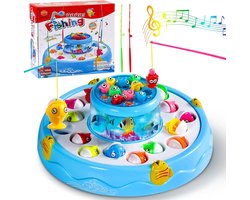 Blauw magnetisch visspeelgoed, ABS elektronische componenten roterend lichtbord magnetisch visspel speelgoed muzikaal voor amusementsruimte Visspel speelgoed, visspeelgoed voor kinderen met 26 vissen en 4 kinderhengels
