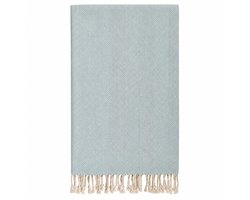 Blauw Plaid 150 x 125 cm – Katoenen Woondeken van Gerecycled Materiaal – Decoratieve Bankdeken voor Woonkamer, Slaapkamer, Balkon en Tuin – Blauw