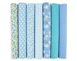Blauw stoffen voor naaien katoen stof set 7 stuks mix prints bloemen stippen ruit patchwork stof voor quilting kleding en DIY projecten