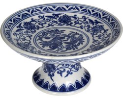 blauw witte aardewerk cake stand taartplateau 11 x 21 cm