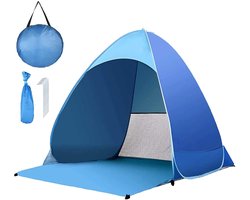Blauwe 2-persoons pop-uptent – materiaal met zilvercoating & flexibel staaldraad – Direct op te zetten – Ideaal voor kamperen & bescherming tegen de zon op het strand – Kampeertent voor buiten – zonder deurflap - Blauw - 1 stuk - 145 x 165 x 110 cm
