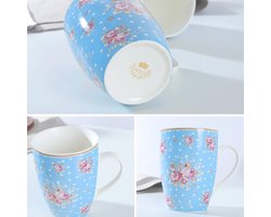 Blauwe bloemen keramische koffiemokken - set van 4 - porselein