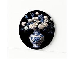 Blauwe bloemen - Wandbord - Wandobject rond - Forex muurcirkel - 40x40 cm