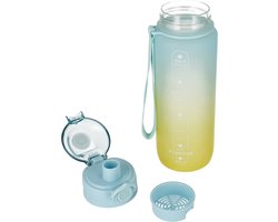Blauwe en gele ombre plastic fles/waterfles met maatverdeling 750ml