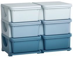 Blauwe Kunststof Opbergkast 75 x 37 x 56,5 cm, Kast met 6 Laden voor Speelgoed en Kleding, Zit- en Opbergmeubel met Afgeronde Hoeken, Multifunctionele Kinderkast voor Kinderkamer, Speelkamer en Woonkamer, Tot 10 kg per Lade