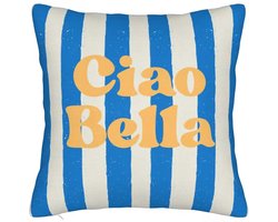 Blauwe Kussenhoes 45x45 cm – Ciao Bella Sierkussen – Mediterrane Gestreepte Kussensloop – Italiaanse Woondecoratie