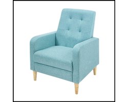 Blauwe Lounge Fauteuil - Gestoffeerde Armstoel - Met Armleuningen - Linnen Bekleding - Houten Poten - Ergonomisch Ontwerp - Comfortabele Zitting - 150 kg Draagvermogen - Modern Design - Multifunctioneel Gebruik