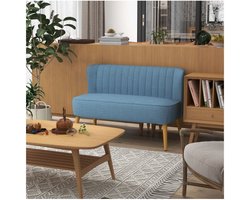 Blauwe Loveseat met Leinenoptiek en Houten Poten, 2-Zitsbank tot 150 kg Belastbaar, 117 x 56,5 x 77 cm