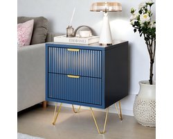 Blauwe Nachtkastje met 2 Lades Moderne Opbergkast 50x40x35,5 cm voor Slaapkamer of Woonkamer
