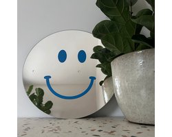 Blauwe Smiley Spiegel - 30cm - Rond
