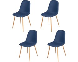 BLAUWE STOFFEN STOEL METALEN POOT MET HOUTEFFECT x4