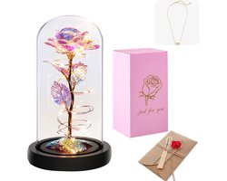 Blazelife Paarse roos-Galaxy roos in glazen stolp met LED Verlichting +Roze kristal