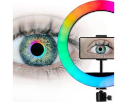 b'LED Ringlamp met statief (verstelbaar) incl telefoonhouder -RGB 20 cm/8 inch -186 cm hoog - USB - flitser - Ring lamp - Vlog - Make-up light - Studiolamp'
