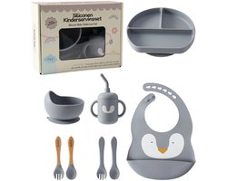 BLEMI Siliconen Kinderservies Set Blauw - 8 delig - Kinderservies - Babyservies - BPA vrij - Zuignap - Kraam Cadeau - Baby Cadeau - Babyshower Cadeau