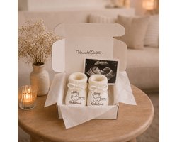 Blijeitje - Baby Cadeau – Babyslofjes Unisex Cadeau –Zachte Newborn Slofjes 0-3 Maanden – Bekendmaking zwangerschapsaankondiging baby - Kiekeboe slofjes Verwacht in 2027 design