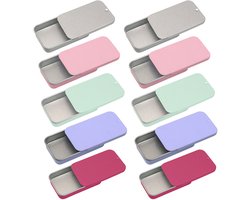 Blikken Doos - 10 Stuks - 6 X 3,4 X 1,1 Cm - Lege Blikjes - Schuif - Opbergdoos - Metalen Blikken Doos - Lege Metalen Doos - Kleine Ijzeren Doos - Geschikt Voor Het Bewaren Van Snoep En Andere Kleine Spullen - Zilver, Roze, Groen, Paars, Rozenrood