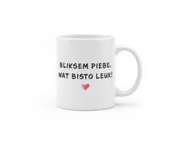 Bliksem Piebe, Wat Bisto Leuk! Mok – 330 ml Keramische Koffiemok – Grappige Friese Tekst – Lief Cadeau met Hartje