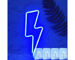 Bliksemschicht LED Neon Signs Licht Voor Muur Blauw LED Neon Licht Teken Batterij USB Aangedreven LED Neon Wandlampen Nachtlamp Met 4 STKS Haken Voor Kamer Decor