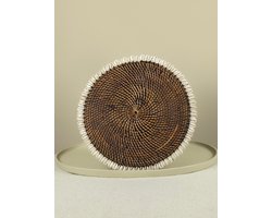 Blitzdeco - Placemat Rond - Logan - Handgemaakt Rotan met Schelpen - Beige Bruin