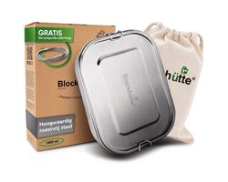 Blockhütte Lunch Box 1400 ml Zilver – Grote RVS Lunchbox met Vakjes – Lekvrije Bento Box voor Meal Prep en Grote Eters, Duurzaam en BPA-vrij