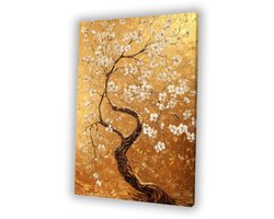 Bloeiende boom op gouden achtergrond - Bloesem muurdecoratie - Muurkunst boom - Art Nouveau - Interieurdecoratie - Woonaccessoires - canvas 80x120 cm