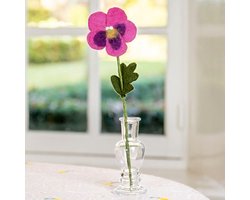 Bloem Wolvilt - Viooltje Fuchsia - Handmade-Fairtrade - Homedeco - 30cm