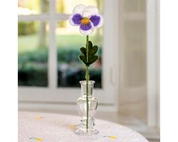 Bloem Wolvilt - Viooltje Wit-Lila - Handmade-Fairtrade - Homedeco - 30cm