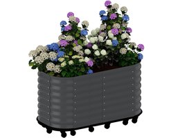 Bloembak - Verhoogde bloembak van gegalvaniseerd staal - Verplaatsbare bloembak met zelfbewateringssysteem - 190 x 60 x 50 cm - Zwart