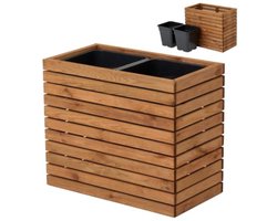 Bloembak voor binnen en buiten - plantenpot van hout met kunststof planteninzet - 18 l - vierkante bloempot voor balkon of terras (67 x 36 cm h55)