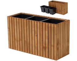 Bloembak voor binnen en buiten - plantenpot van hout met kunststof planteninzet - 18 l - vierkante bloempot voor balkon of terras (98 x 36 cm h55)