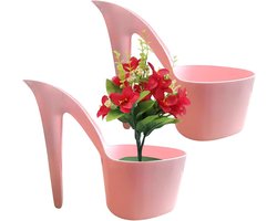 Bloembakken Binnen - Plantenbak Decoratie - Planten Presenteren - Uniek Hoge Hak Design - 21.5x12.5x21.5cm - Roze