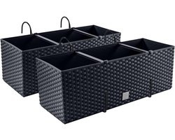 Bloembakken - Plantenbakken - Balkon Decoratie - Rotanlook Plastic - 2 stuks - Antraciet