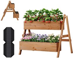 Bloembakken - Plantenbakken voor buiten - Bloempotten - Bloembakken voor buiten -Verhoogde Plantenbak met 2 Niveau - Plantenstandaard voor Balkon, Terras & Tuin