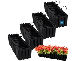Bloembakken Zelfbewaterend - Bloempotten Balkon - Planten Buiten - Set van 4 - 58x18x16 cm - Antraciet